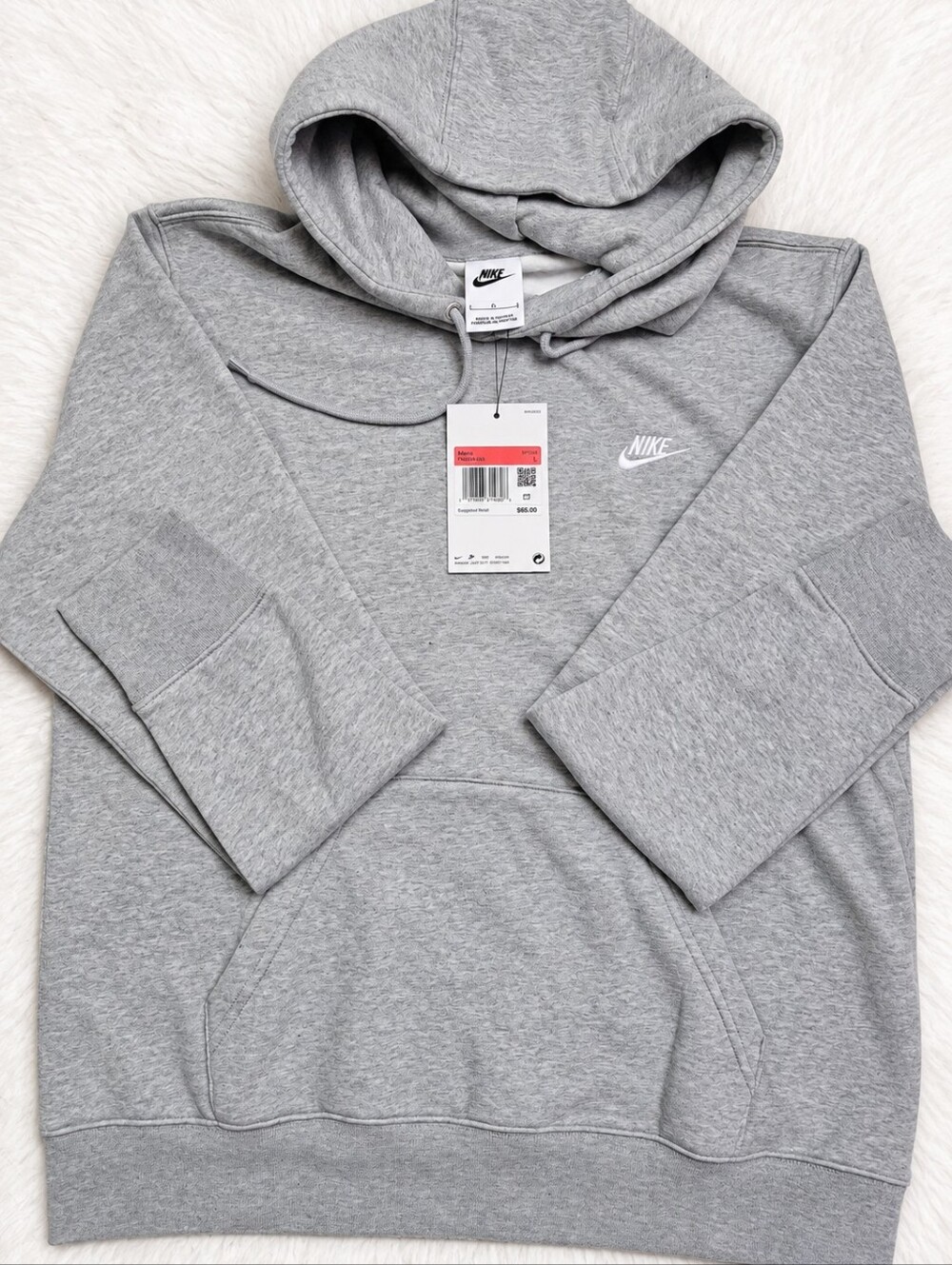 Nike Men’s Club Fleece Pullover Hoodie Gray Size L NWT